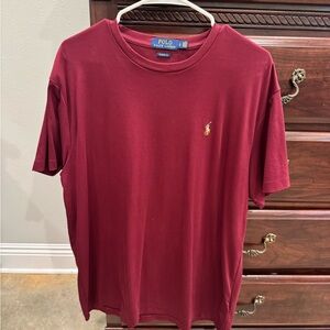 Polo by Ralph Lauren Men's Maroon Crew Neck Tee with Gold Pony